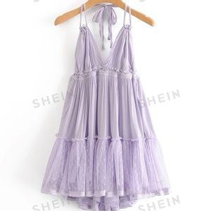 Lavender Open Back Halter Dress